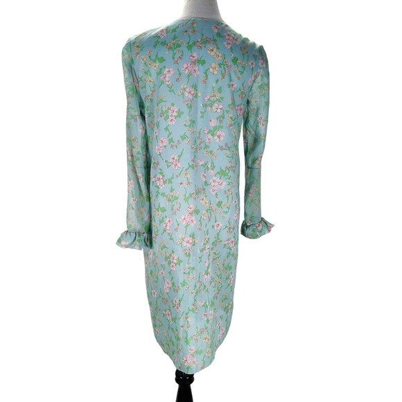 Vintage 60s Blue Dress Size S/M Flower Power Sheath Matching Sheer Jacket - Picture 9 of 16